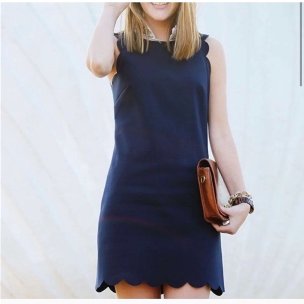 J. Crew Factory Scalloped Navy Basketweave Mini Sheath Dress